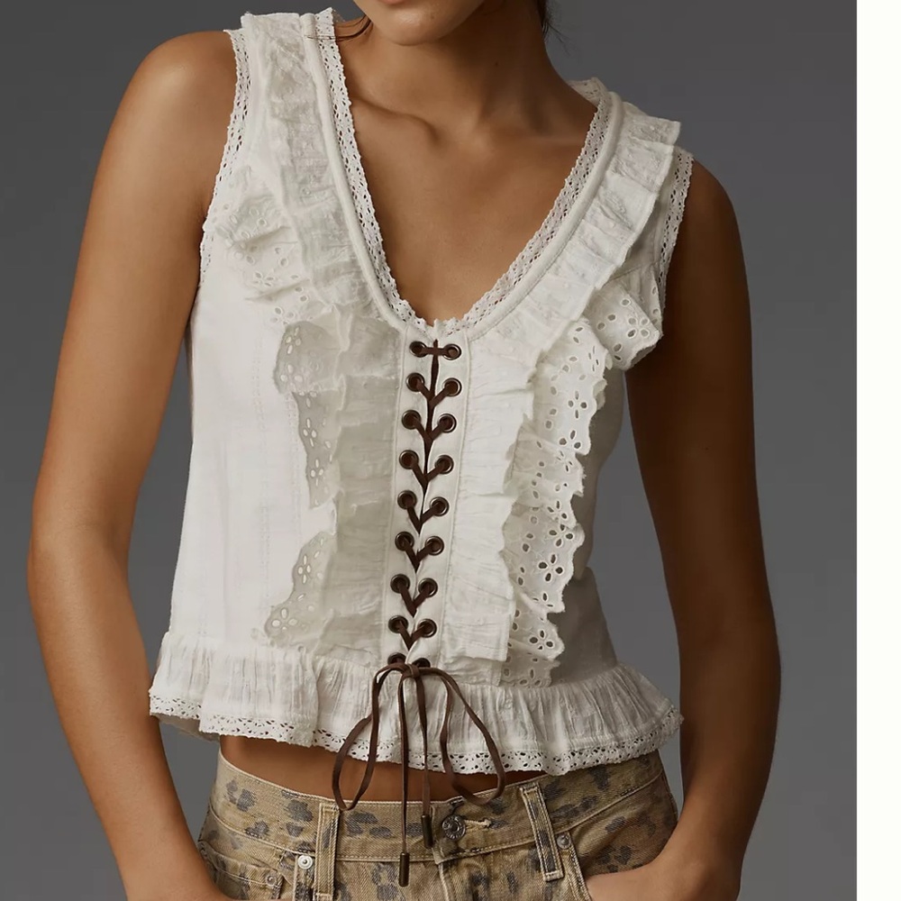 Pilcro Cream Lace Ruffle Blouse